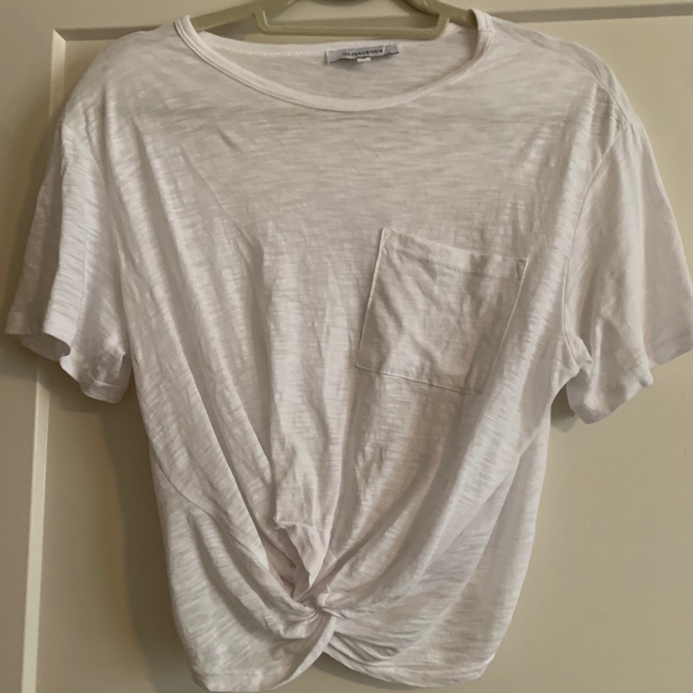 White Crop Top with Pocket and Twist Detail